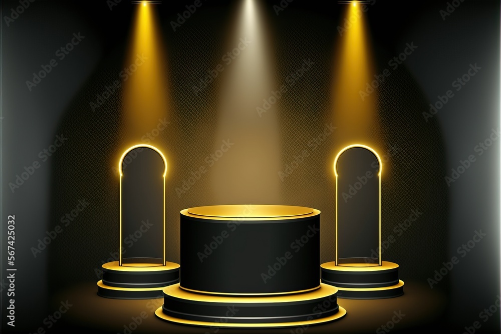 Podium stage  with gold lighting (Ai generated)