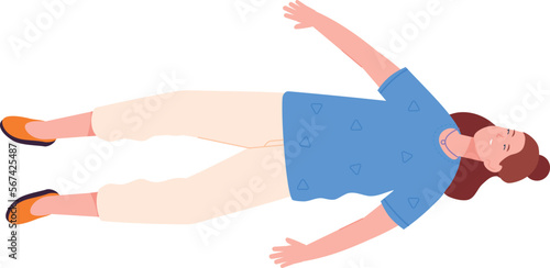 Young woman flying in dream. Girl in floating pose