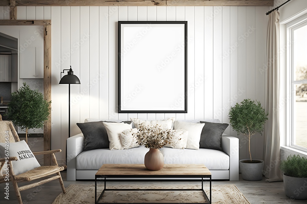 Mockup frame living room white modern created with AI Mockup frame living room white modern created with AI