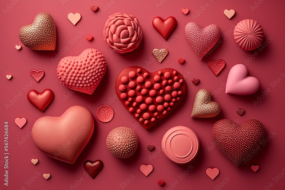 Red hearts on pink background. Top view. Flat lay. Perfect for Valentine's Day or any occasion to express love and affection. Creative love background Red hearts on pink background. Top view. Flat lay. Perfect for Valentine's Day or any occasion to express love and affection. Creative love background