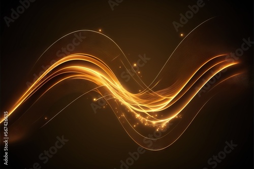  a golden wave of light on a black background with a light effect in the middle of the wave and a small dot in the middle of the wave.  generative ai