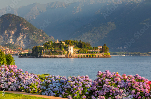 View from the promenade of Stresa to Isola Bella, Borromean Islands, Lago Maggiore, Piedmont, Italian Lakes, Italy, Europe photo