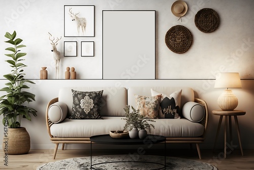 Mockup frame living room white modern created with AI photo