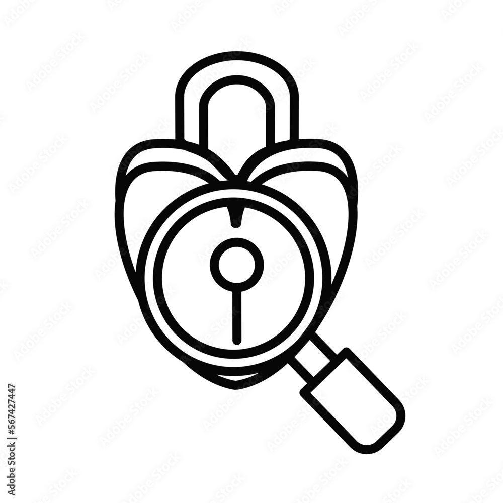 Magnifying Glass and Love Padlock design vector icon