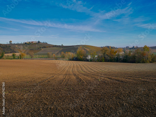 Plowed fields in late autumn. Piedmont region  Italy.