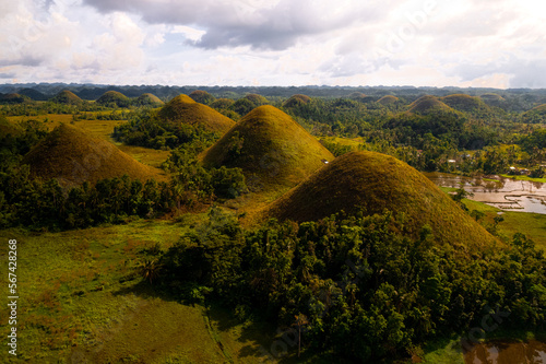 Chocolate hills, incoryable mountains in the center of the island of Bohol in the Philippines