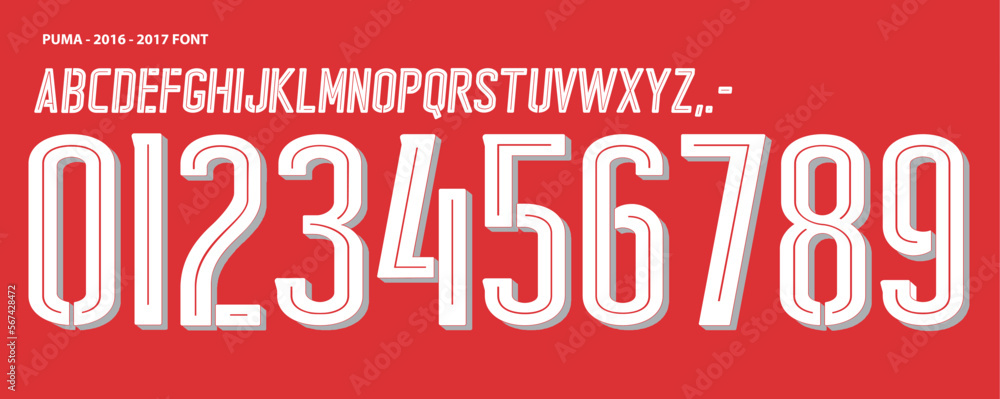 puma font vector team 2016 - 2017 kit sport style font. football style font  with lines inside. font world cup. sports style letters and numbers for  soccer team Stock Vector | Adobe Stock