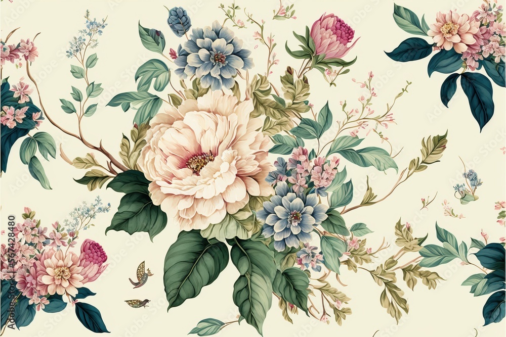Floral watercolor vintage full background pattern (Ai generated)