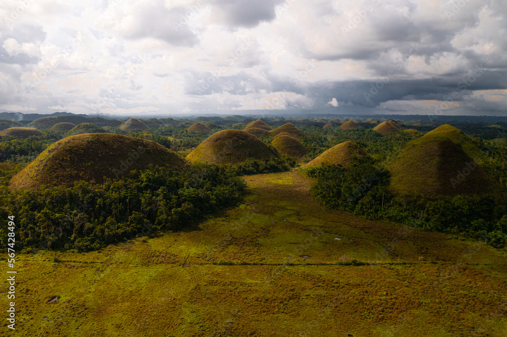 Chocolate hills, incoryable mountains in the center of the island of Bohol in the Philippines