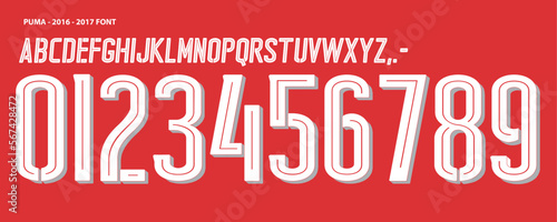 puma font vector team 2016 - 2017 kit sport style font. football style font with lines inside. font world cup. sports style letters and numbers for soccer team