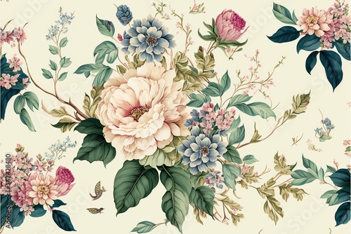 Floral watercolor vintage full background pattern (Ai generated)