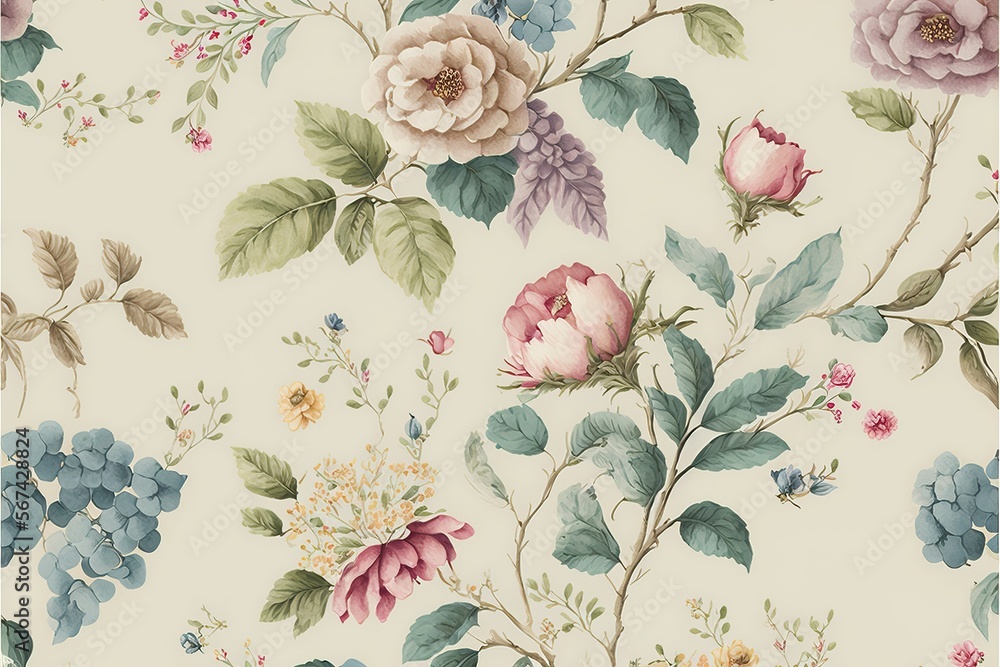Floral watercolor vintage full background pattern (Ai generated)