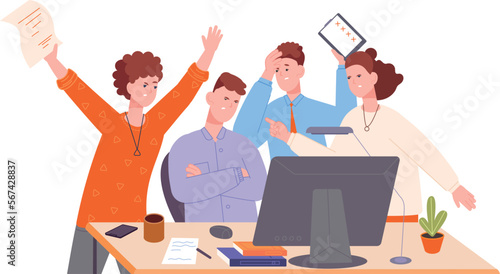 Work conflict concept. People shouting. Team failure