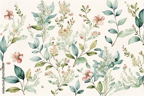 Floral watercolor vintage full background pattern (Ai generated)