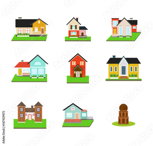 Vector House Icons Set Collection Flat Design Stock Colored Houses