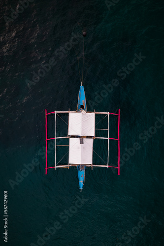 Banka traditional filipino boat for fisherman (aerial photography)