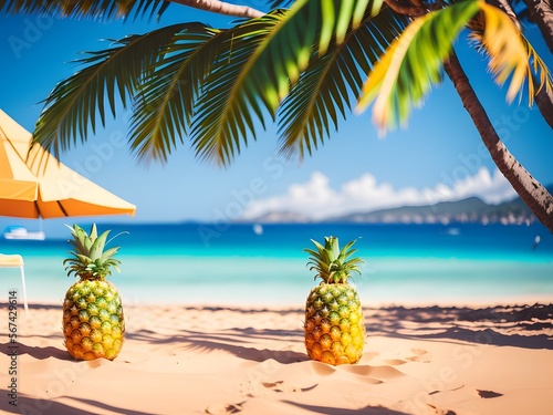 Pineapple on the beach with nice background