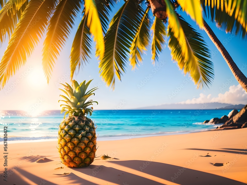 Obraz premium Pineapple on the beach with nice background