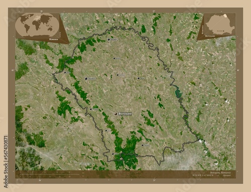 Botosani, Romania. Low-res satellite. Labelled points of cities photo