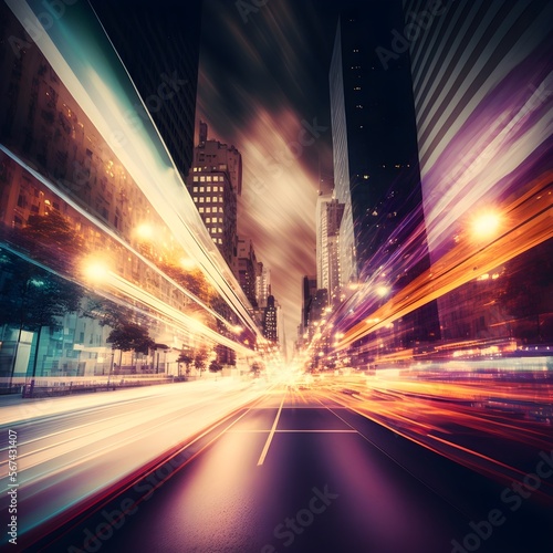 Abstract cityscape with motion blur and light trails at night