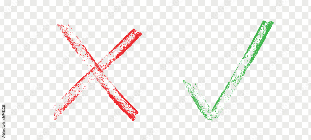 Right green and wrong red icon. Ok and x mark. Yes and No answers check. true tick or false cross icon. Vector illustration - obrazy, fototapety, plakaty 