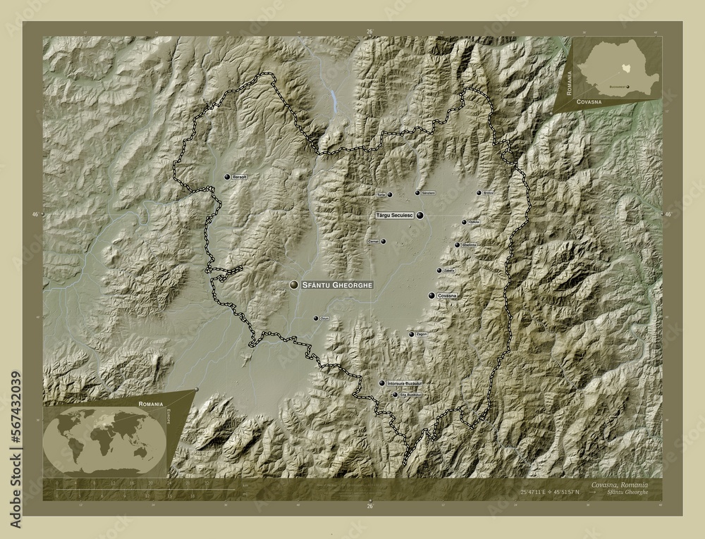 Fototapeta premium Covasna, Romania. Labelled points of cities