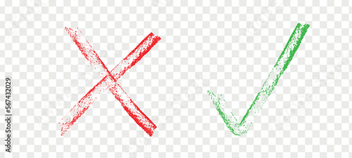 Right green and wrong red icon. Ok and x mark. Yes and No answers check. true tick or false cross icon. Vector illustration