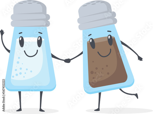 Cute salt and pepper shakers together. Cartoon mascots