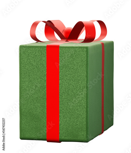 Christmas green gift box with red ribbon
