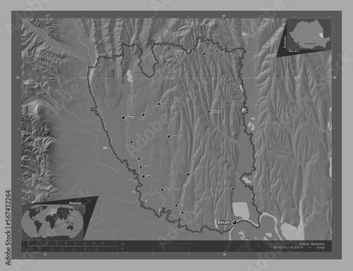 Galati, Romania. Bilevel. Labelled points of cities photo