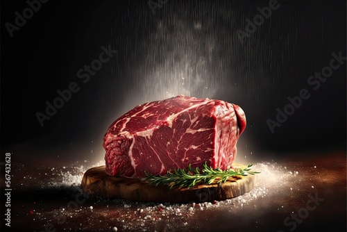 Beef Meat Steak Premium and raw, Chef butcher table (Ai generated)