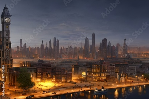 city skyline at night. Generative AI.