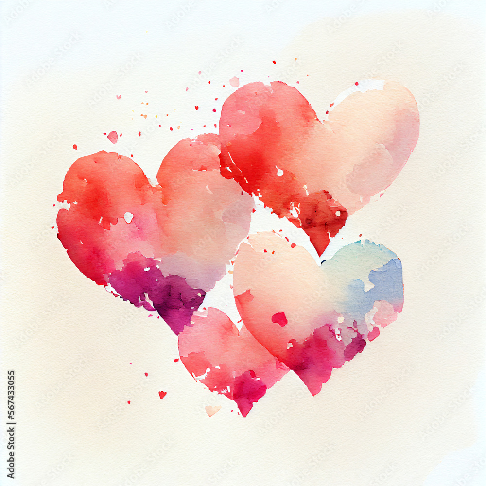 A watercolor painting of hearts, Generative AI