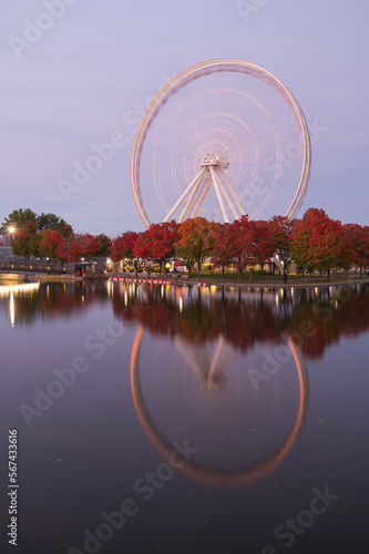 Ferris Wheel at La Grande Roue de Montreal at sunset, Old Port of Montreal, Quebec, Canada, North America