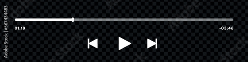 Music or video play bar icon. Audio player for songs or podcast playlist. Play or pause button. Dark theme. Vector illustration
