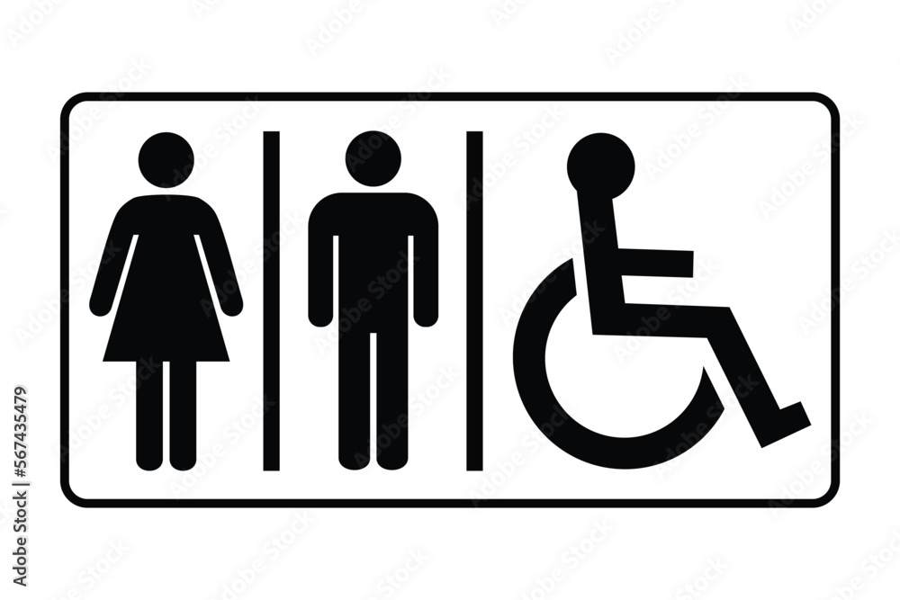 Washroom sign. Toilet sign with woman, man and disabled symbol, vector ...