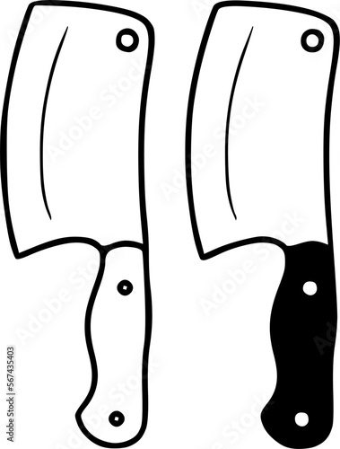 Meat Clever Kitchen Knife Outline Drawing
