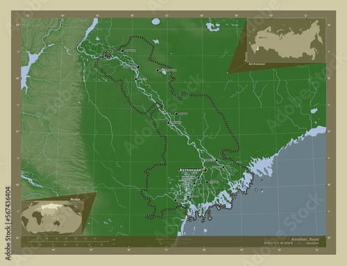 Astrakhan', Russia. Labelled points of cities photo