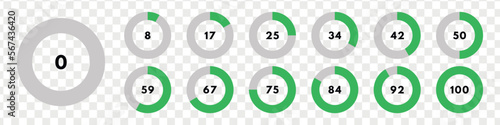 Set of green circular progress bar. Download display. Vector illustration