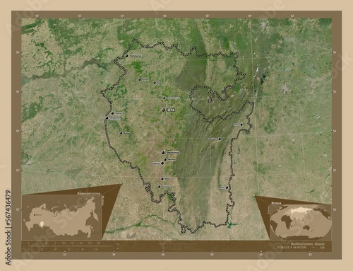 Bashkortostan, Russia. Low-res satellite. Labelled points of cities photo