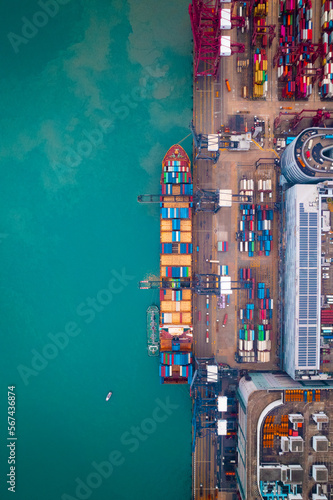 Hong Kong commercial port and its millions of containers on container ships