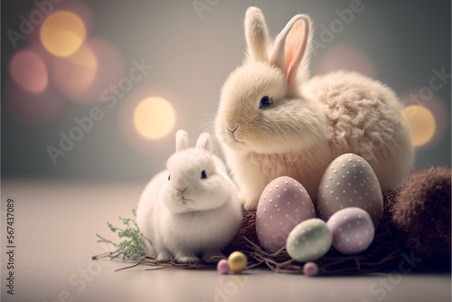 Easter background with cute rabbit, super realistic generative ai