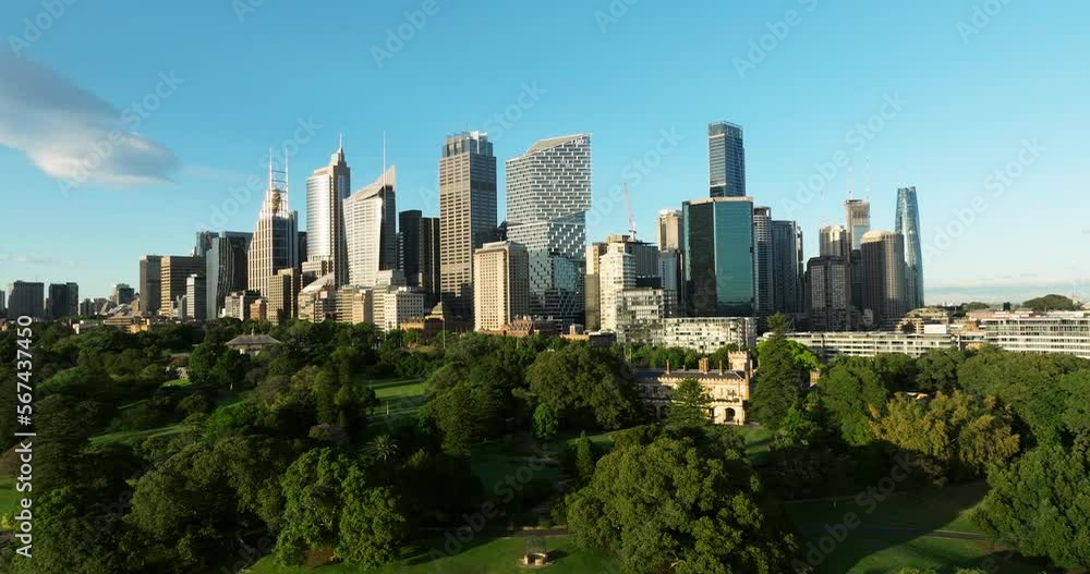 Beautiful View Of City Buildings Near Sydney Harbour During Daytime. Sydney, Australia - Drone Panning Left Beautiful View Of City Buildings Near Sydney Harbour During Daytime. Sydney, Australia - Drone Panning Left