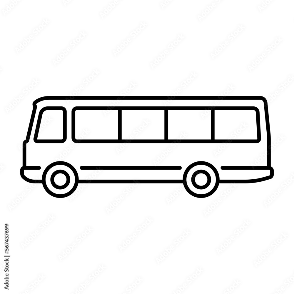 Bus icon. Black contour linear silhouette. Side view. Editable strokes. Vector simple flat graphic illustration. Isolated object on a white background. Isolate.