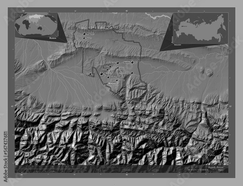 Ingush, Russia. Bilevel. Labelled points of cities photo