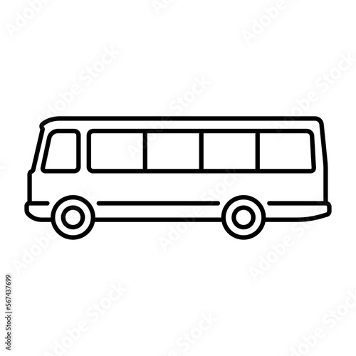 Bus icon. Black contour linear silhouette. Side view. Editable strokes. Vector simple flat graphic illustration. Isolated object on a white background. Isolate.