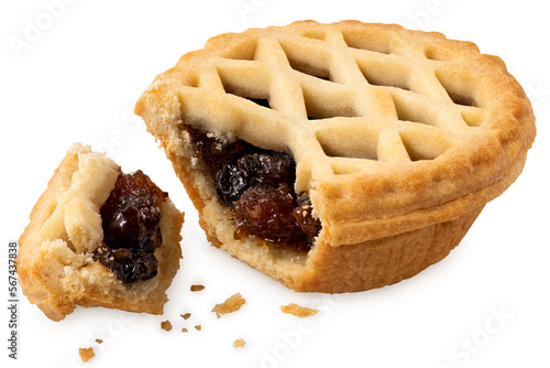 Obraz na plátně Broken all butter lattice topped mince pie isolated on white