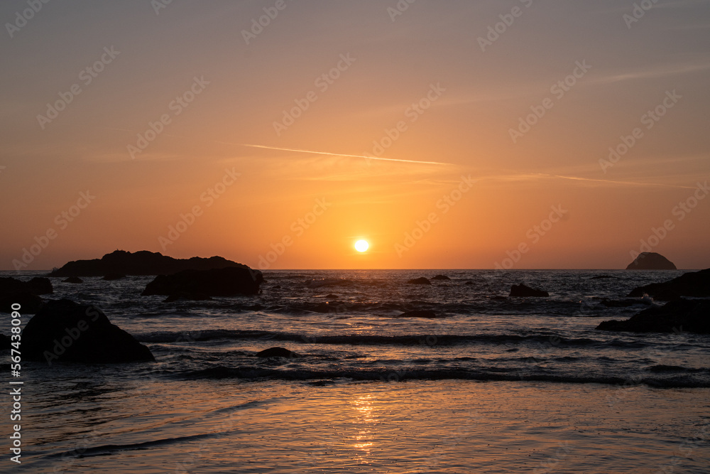 Sun Going Down Over Horizon Along Trinidad, CA Coast in Humboldt County