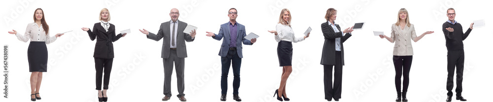 group of people holding tablet with outstretched hand