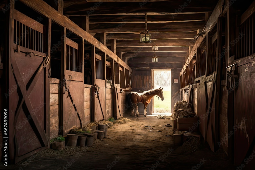 Exploring the Forgotten Boxes in the Old Horse Stable on the Farm. Photo AI Exploring the Forgotten Boxes in the Old Horse Stable on the Farm. Photo AI